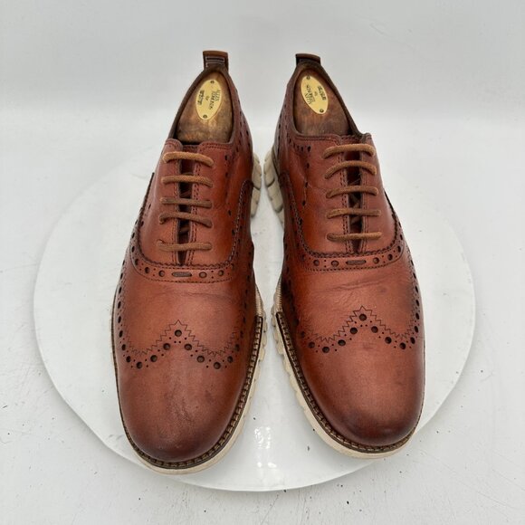 Cole Haan Zerogrand Men Size 8.5M Brown Leather Wingtip Oxford Dress Shoes - Picture 1 of 11